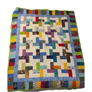 Handmade Patchwork Quilt 46x46 Reversible Multicolored Lap Throw Cottagecore